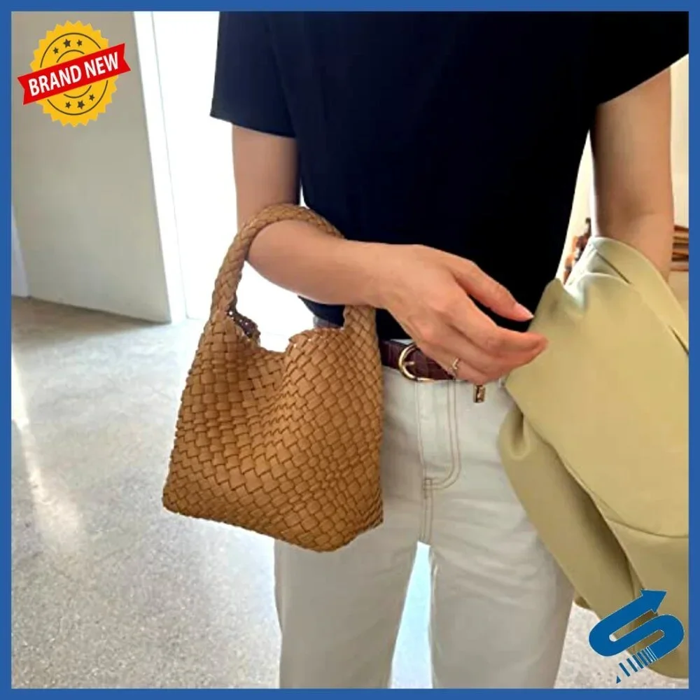 Woven Vegan Leather Hobo Bag Mini Tote Crossbody Shoulder Handmade Casual